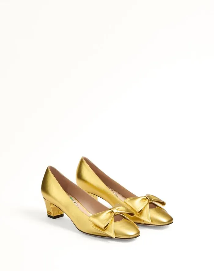 Valentino Pumps Woman Bowow Pumps In Laminated Nappa 45mm For Woman In Gold Gold Valentino Pumps Woman Bowow Pumps In Laminated Nappa 45mm For Woman In Gold Gold