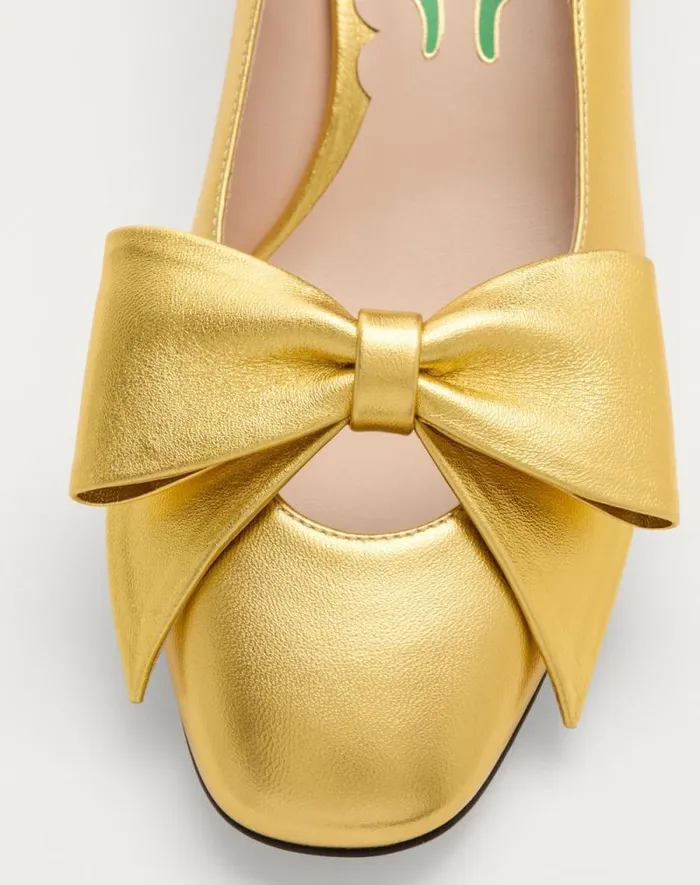Valentino Pumps Woman Bowow Pumps In Laminated Nappa 45mm For Woman In Gold Gold Valentino Pumps Woman Bowow Pumps In Laminated Nappa 45mm For Woman In Gold Gold