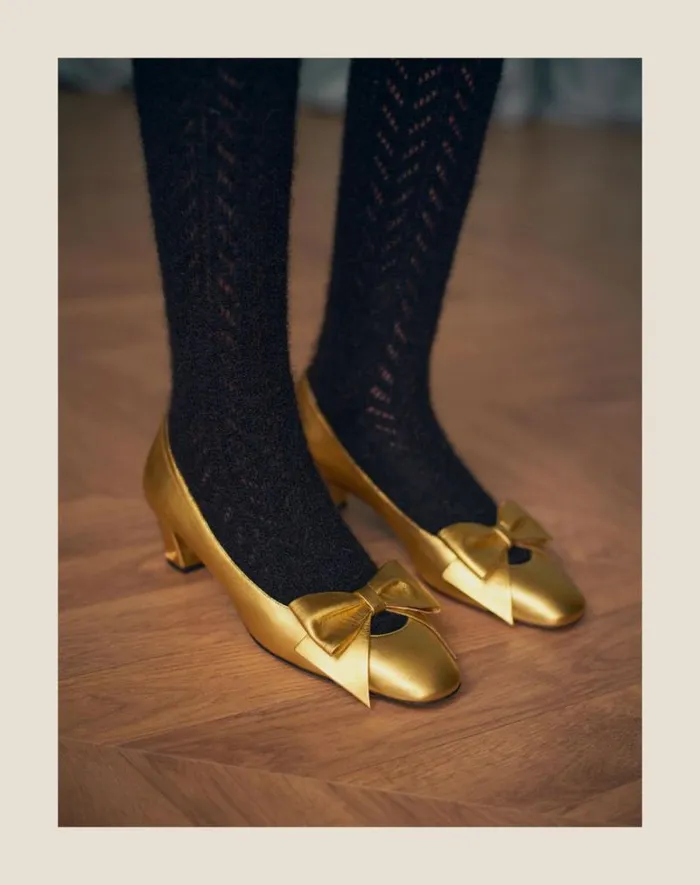 Valentino Pumps Woman Bowow Pumps In Laminated Nappa 45mm For Woman In Gold Gold Valentino Pumps Woman Bowow Pumps In Laminated Nappa 45mm For Woman In Gold Gold