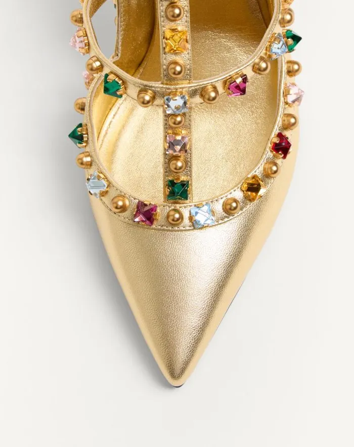 Valentino Pumps Woman Rockstud Dcollet In Laminated Nappa With Cabochon And Crystals 100mm For Woman In Multicolor Multicolor Valentino Pumps Woman Rockstud Dcollet In Laminated Nappa With Cabochon And Crystals 100mm For Woman In Multicolor Multicolor