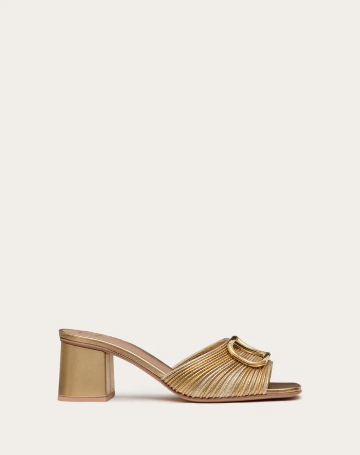 Valentino Sandals Woman Metallic Vlogo Signature Slide Sandal With Cornely Embroidery 60mm For Woman In Gold Gold Valentino Sandals Woman Metallic Vlogo Signature Slide Sandal With Cornely Embroidery 60mm For Woman In Gold Gold