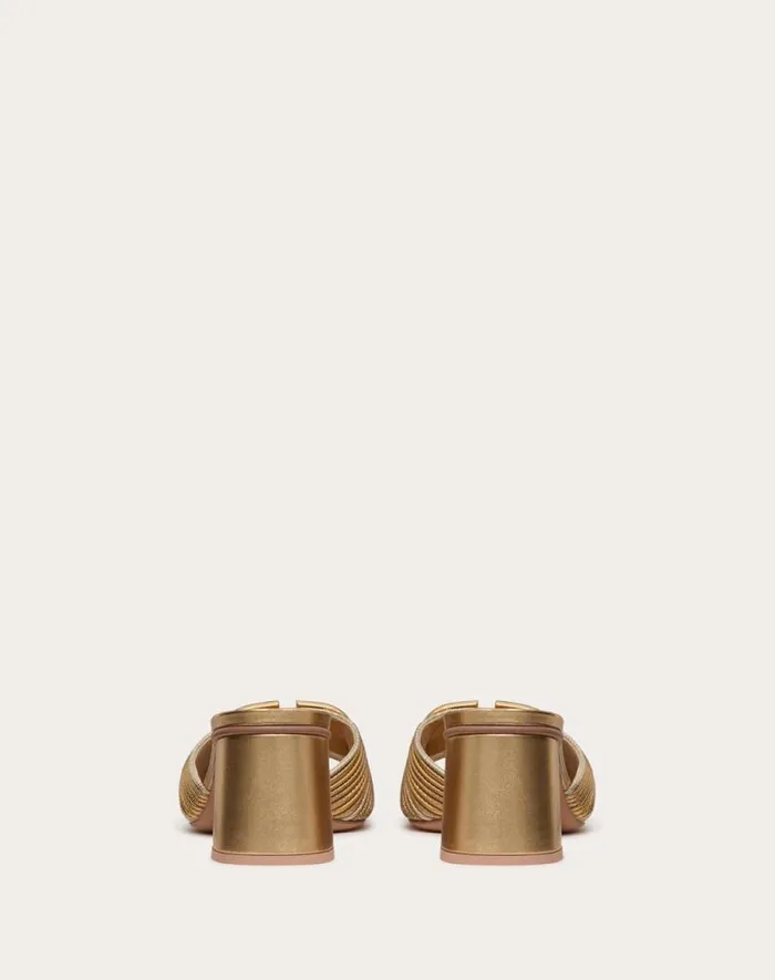 Valentino Sandals Woman Metallic Vlogo Signature Slide Sandal With Cornely Embroidery 60mm For Woman In Gold Gold Valentino Sandals Woman Metallic Vlogo Signature Slide Sandal With Cornely Embroidery 60mm For Woman In Gold Gold
