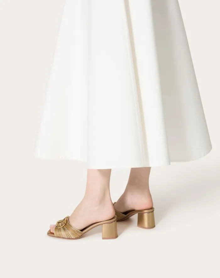 Valentino Sandals Woman Metallic Vlogo Signature Slide Sandal With Cornely Embroidery 60mm For Woman In Gold Gold Valentino Sandals Woman Metallic Vlogo Signature Slide Sandal With Cornely Embroidery 60mm For Woman In Gold Gold