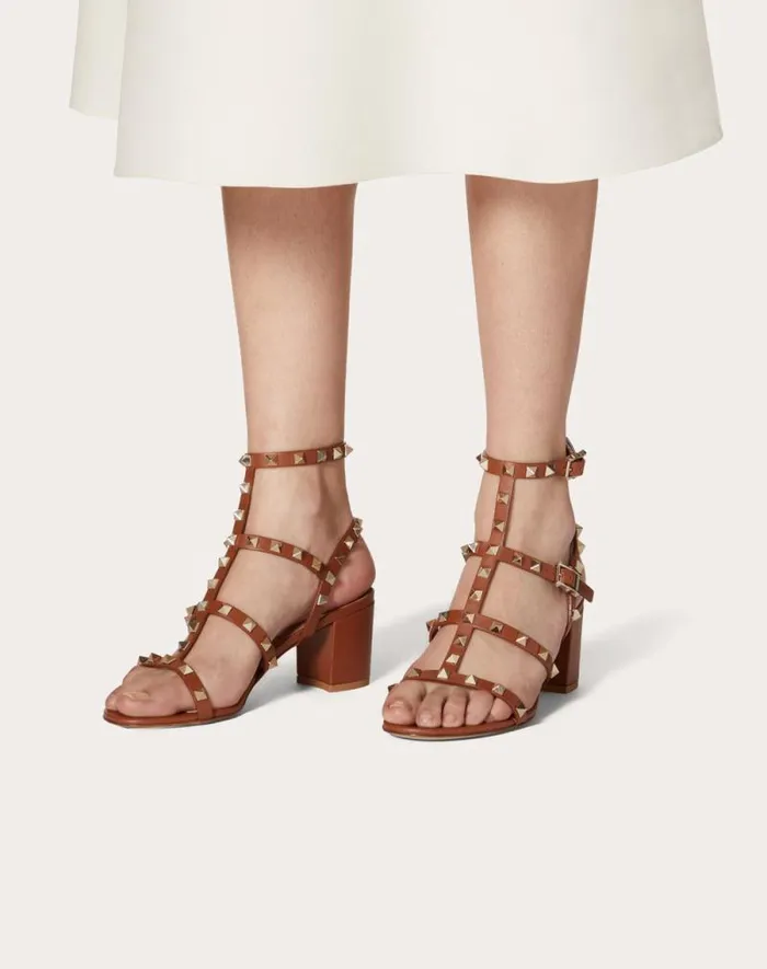 Valentino Sandals Woman Rockstud Calfskin Ankle Strap Sandal 60 Mm For Woman In Saddle Brown Saddle Brown Valentino Sandals Woman Rockstud Calfskin Ankle Strap Sandal 60 Mm For Woman In Saddle Brown Saddle Brown