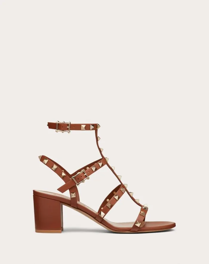 Valentino Sandals Woman Rockstud Calfskin Ankle Strap Sandal 60 Mm For Woman In Saddle Brown Saddle Brown Valentino Sandals Woman Rockstud Calfskin Ankle Strap Sandal 60 Mm For Woman In Saddle Brown Saddle Brown