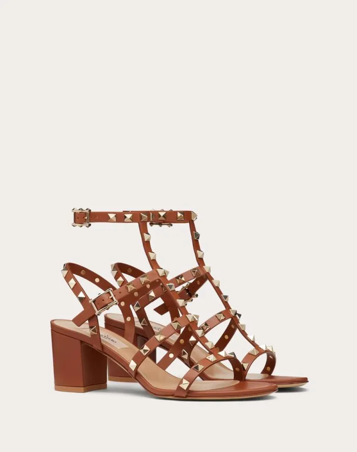 Valentino Sandals Woman Rockstud Calfskin Ankle Strap Sandal 60 Mm For Woman In Saddle Brown Saddle Brown Valentino Sandals Woman Rockstud Calfskin Ankle Strap Sandal 60 Mm For Woman In Saddle Brown Saddle Brown