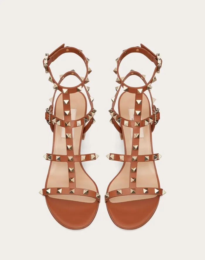 Valentino Sandals Woman Rockstud Calfskin Ankle Strap Sandal 60 Mm For Woman In Saddle Brown Saddle Brown Valentino Sandals Woman Rockstud Calfskin Ankle Strap Sandal 60 Mm For Woman In Saddle Brown Saddle Brown