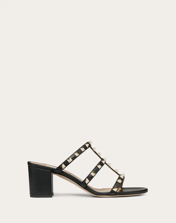 Valentino Sandals Woman Rockstud Calfskin Leather Slide Sandal 60 Mm For Woman In Azure Azure Valentino Sandals Woman Rockstud Calfskin Leather Slide Sandal 60 Mm For Woman In Azure Azure