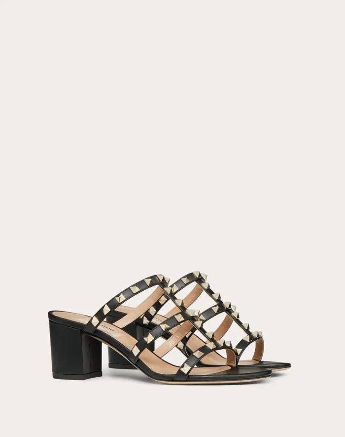 Valentino Sandals Woman Rockstud Calfskin Leather Slide Sandal 60 Mm For Woman In Azure Azure Valentino Sandals Woman Rockstud Calfskin Leather Slide Sandal 60 Mm For Woman In Azure Azure