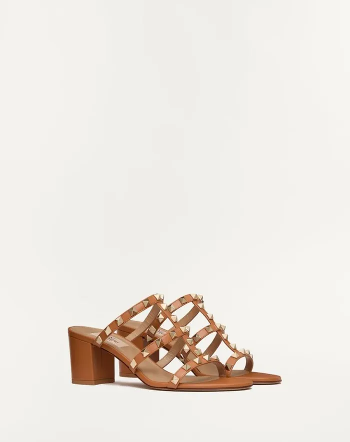 Valentino Sandals Woman Rockstud Calfskin Leather Slide Sandal 60 Mm For Woman In Azure Azure Valentino Sandals Woman Rockstud Calfskin Leather Slide Sandal 60 Mm For Woman In Azure Azure