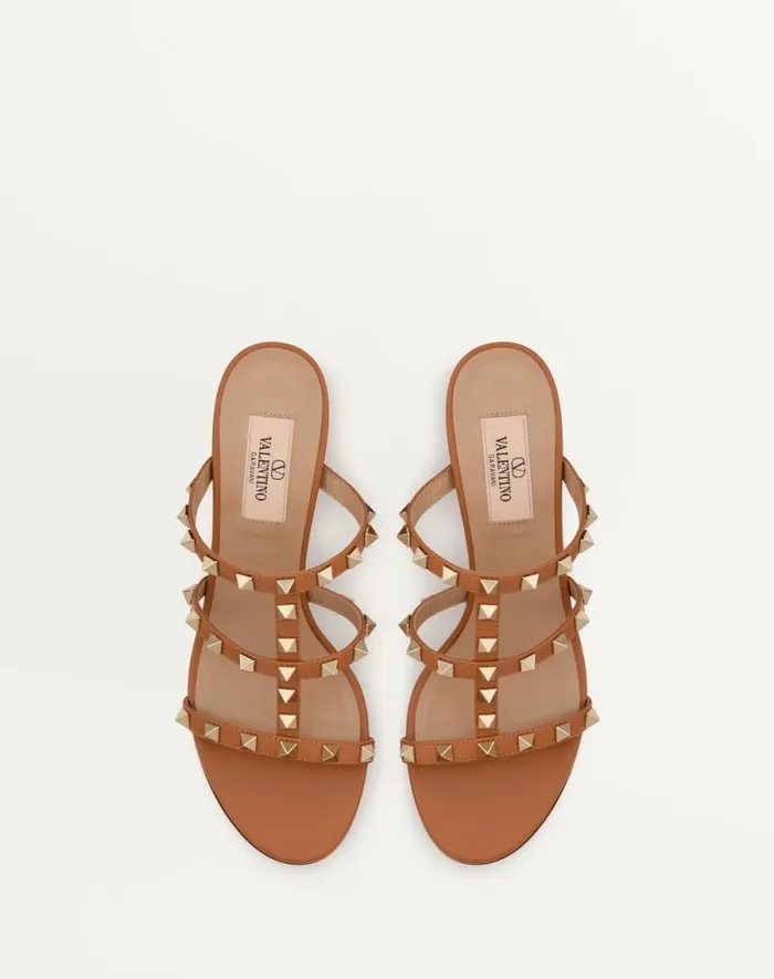 Valentino Sandals Woman Rockstud Calfskin Leather Slide Sandal 60 Mm For Woman In Azure Azure Valentino Sandals Woman Rockstud Calfskin Leather Slide Sandal 60 Mm For Woman In Azure Azure