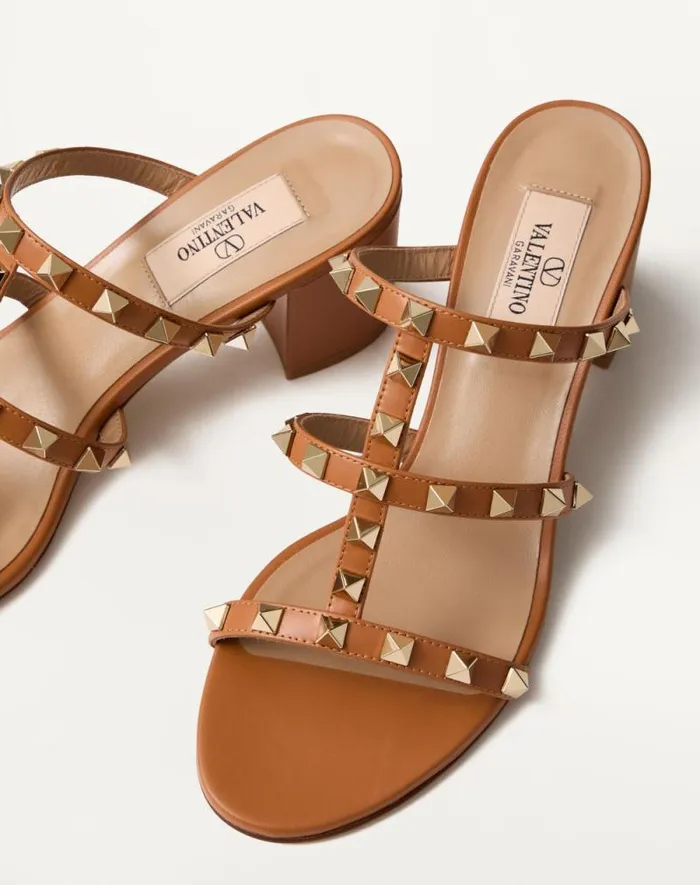 Valentino Sandals Woman Rockstud Calfskin Leather Slide Sandal 60 Mm For Woman In Azure Azure Valentino Sandals Woman Rockstud Calfskin Leather Slide Sandal 60 Mm For Woman In Azure Azure