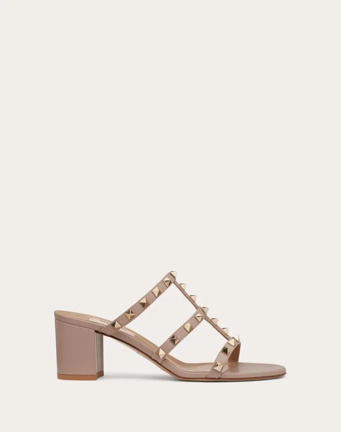 Valentino Sandals Woman Rockstud Calfskin Leather Slide Sandal 60 Mm For Woman In Azure Azure Valentino Sandals Woman Rockstud Calfskin Leather Slide Sandal 60 Mm For Woman In Azure Azure