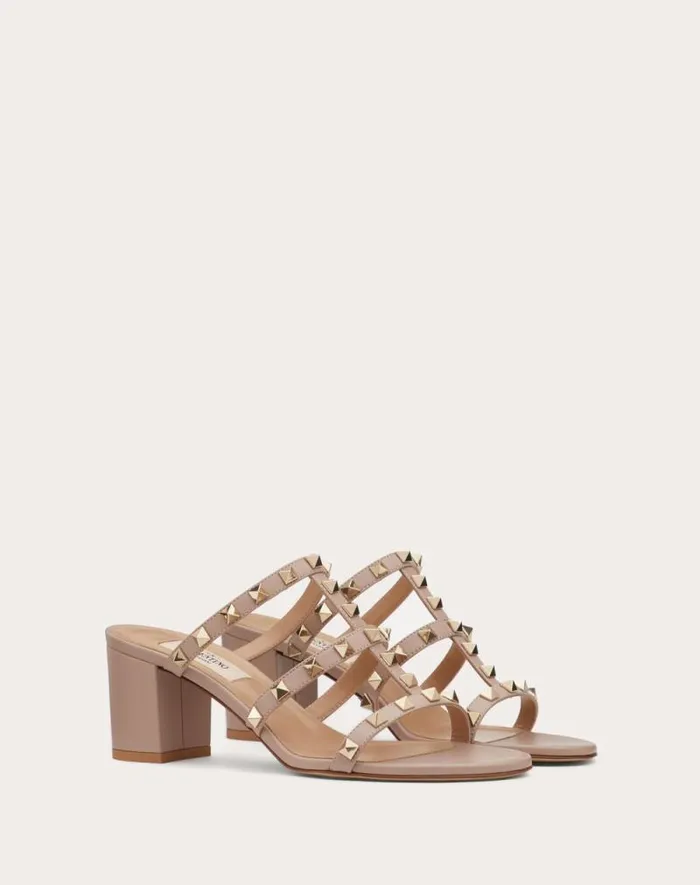 Valentino Sandals Woman Rockstud Calfskin Leather Slide Sandal 60 Mm For Woman In Azure Azure Valentino Sandals Woman Rockstud Calfskin Leather Slide Sandal 60 Mm For Woman In Azure Azure