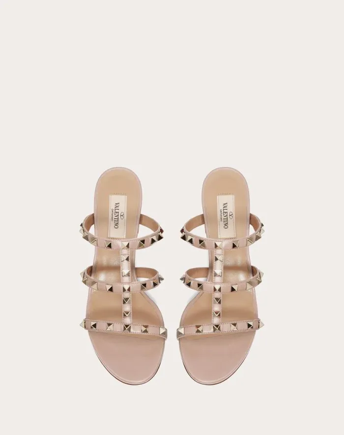 Valentino Sandals Woman Rockstud Calfskin Leather Slide Sandal 60 Mm For Woman In Azure Azure Valentino Sandals Woman Rockstud Calfskin Leather Slide Sandal 60 Mm For Woman In Azure Azure