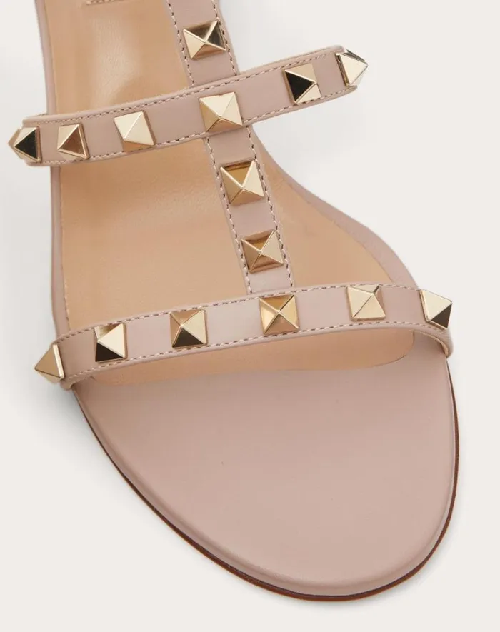 Valentino Sandals Woman Rockstud Calfskin Leather Slide Sandal 60 Mm For Woman In Azure Azure Valentino Sandals Woman Rockstud Calfskin Leather Slide Sandal 60 Mm For Woman In Azure Azure