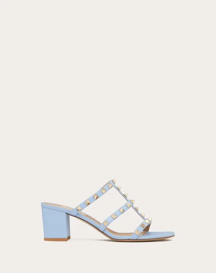 Valentino Sandals Woman Rockstud Calfskin Leather Slide Sandal 60 Mm For Woman In Azure Azure Valentino Sandals Woman Rockstud Calfskin Leather Slide Sandal 60 Mm For Woman In Azure Azure