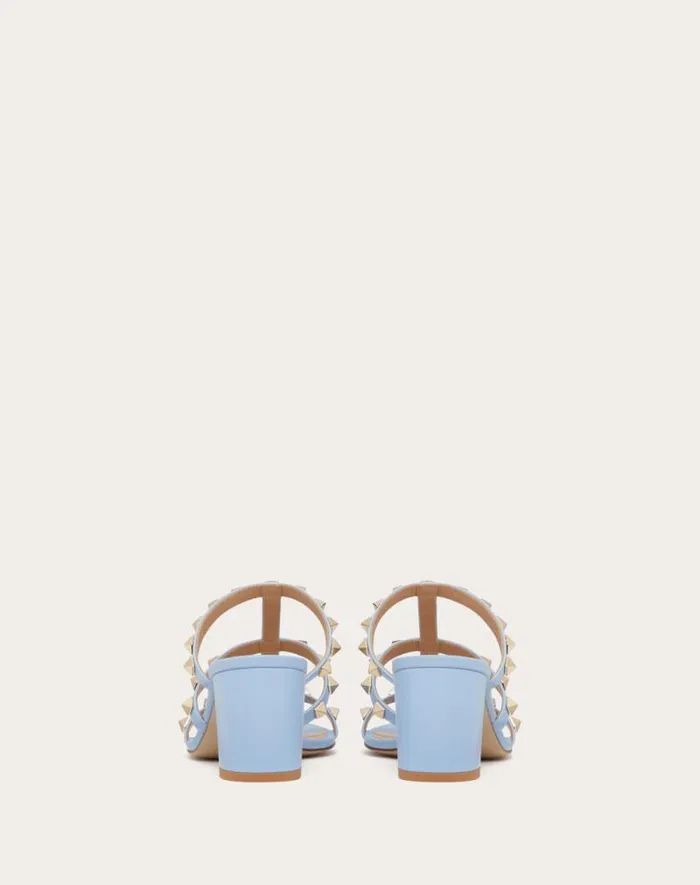 Valentino Sandals Woman Rockstud Calfskin Leather Slide Sandal 60 Mm For Woman In Azure Azure Valentino Sandals Woman Rockstud Calfskin Leather Slide Sandal 60 Mm For Woman In Azure Azure