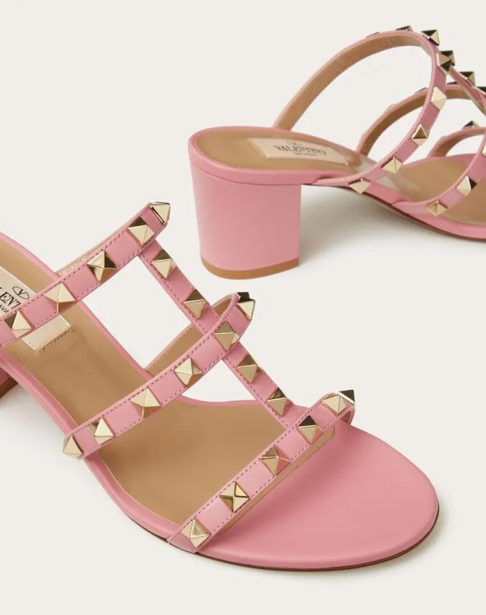 Valentino Sandals Woman Rockstud Calfskin Leather Slide Sandal 60 Mm For Woman In Azure Azure Valentino Sandals Woman Rockstud Calfskin Leather Slide Sandal 60 Mm For Woman In Azure Azure