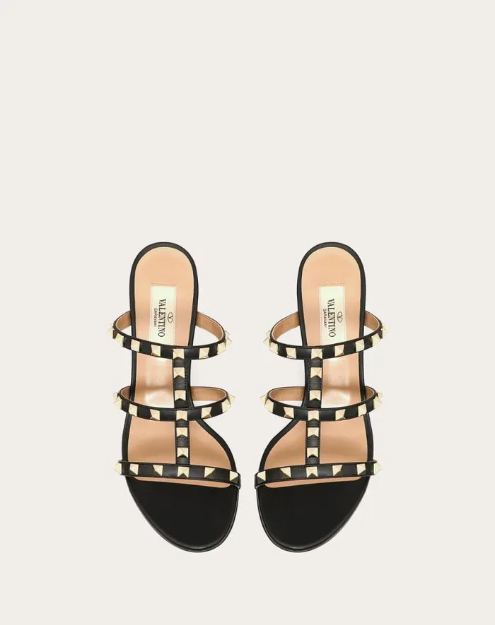Valentino Sandals Woman Rockstud Calfskin Leather Slide Sandal 60 Mm For Woman In Azure Azure Valentino Sandals Woman Rockstud Calfskin Leather Slide Sandal 60 Mm For Woman In Azure Azure