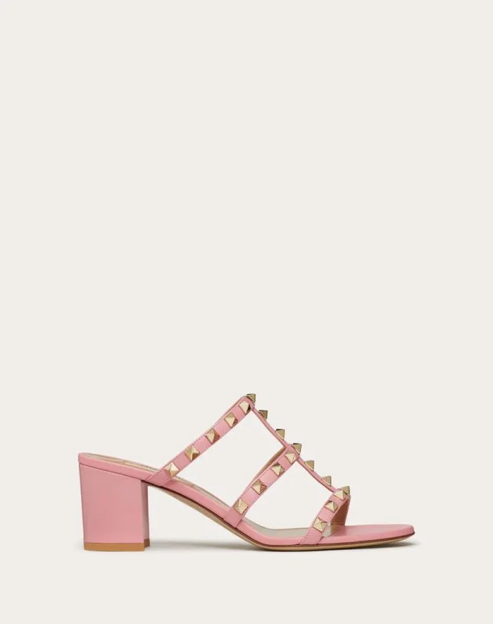 Valentino Sandals Woman Rockstud Calfskin Leather Slide Sandal 60 Mm For Woman In Azure Azure Valentino Sandals Woman Rockstud Calfskin Leather Slide Sandal 60 Mm For Woman In Azure Azure