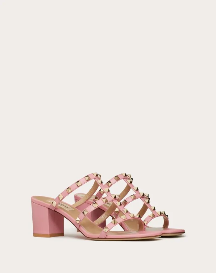 Valentino Sandals Woman Rockstud Calfskin Leather Slide Sandal 60 Mm For Woman In Azure Azure Valentino Sandals Woman Rockstud Calfskin Leather Slide Sandal 60 Mm For Woman In Azure Azure