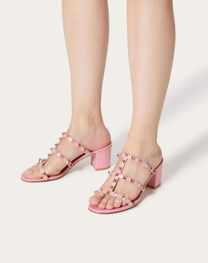 Valentino Sandals Woman Rockstud Calfskin Leather Slide Sandal 60 Mm For Woman In Azure Azure Valentino Sandals Woman Rockstud Calfskin Leather Slide Sandal 60 Mm For Woman In Azure Azure
