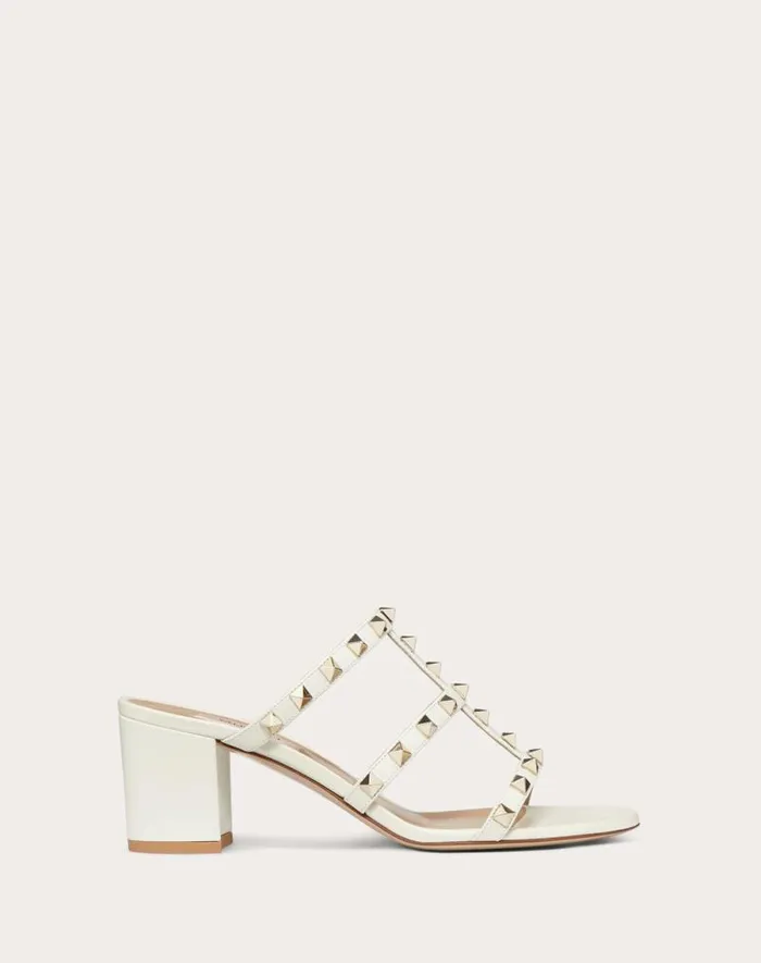 Valentino Sandals Woman Rockstud Calfskin Leather Slide Sandal 60 Mm For Woman In Azure Azure Valentino Sandals Woman Rockstud Calfskin Leather Slide Sandal 60 Mm For Woman In Azure Azure