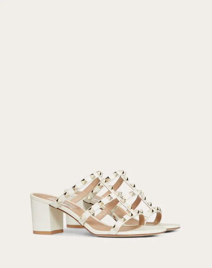 Valentino Sandals Woman Rockstud Calfskin Leather Slide Sandal 60 Mm For Woman In Azure Azure Valentino Sandals Woman Rockstud Calfskin Leather Slide Sandal 60 Mm For Woman In Azure Azure