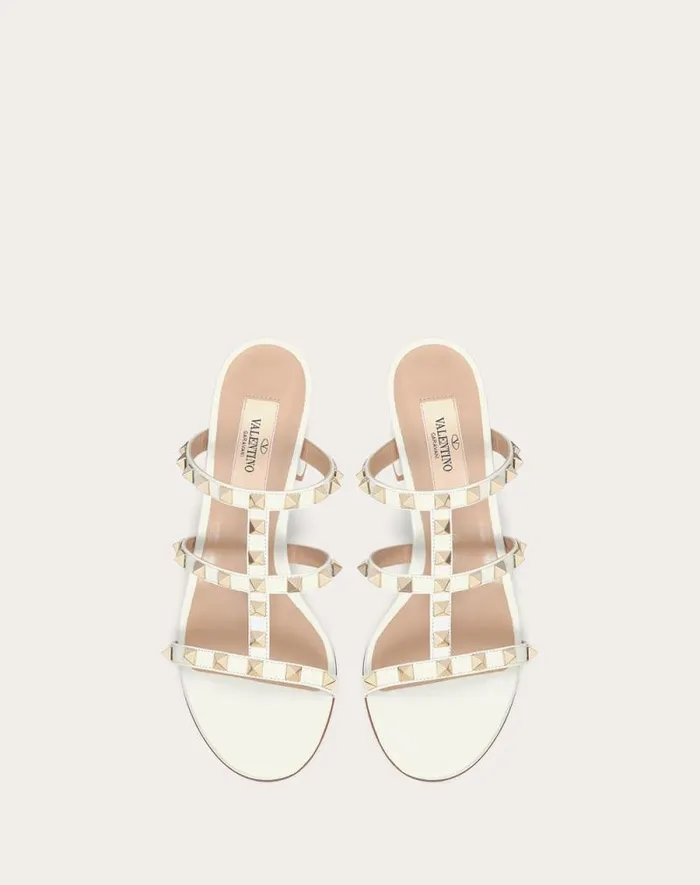 Valentino Sandals Woman Rockstud Calfskin Leather Slide Sandal 60 Mm For Woman In Azure Azure Valentino Sandals Woman Rockstud Calfskin Leather Slide Sandal 60 Mm For Woman In Azure Azure
