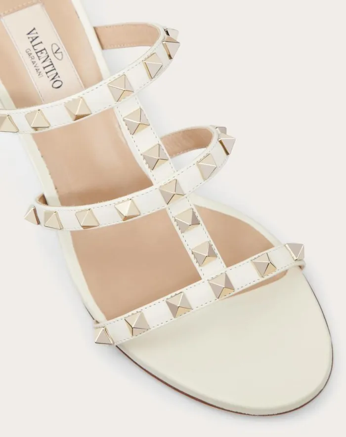 Valentino Sandals Woman Rockstud Calfskin Leather Slide Sandal 60 Mm For Woman In Azure Azure Valentino Sandals Woman Rockstud Calfskin Leather Slide Sandal 60 Mm For Woman In Azure Azure