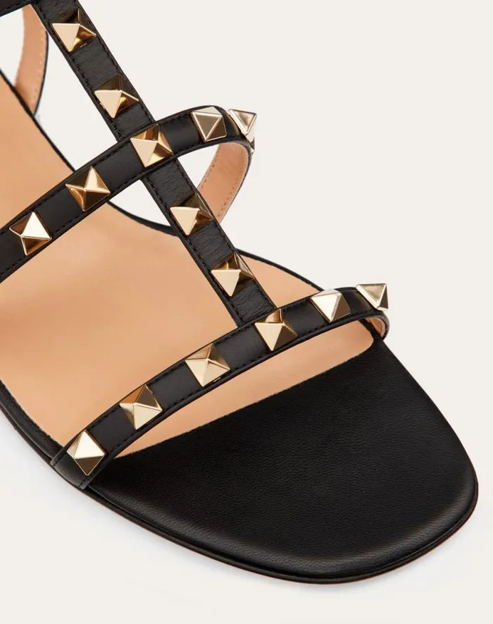 Valentino Sandals Woman Rockstud Flat Calfskin Sandal With Straps For Woman In Azure Azure Valentino Sandals Woman Rockstud Flat Calfskin Sandal With Straps For Woman In Azure Azure