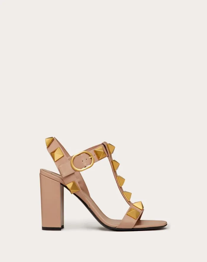 Valentino Sandals Woman Roman Stud Calfskin Sandal 90 Mm For Woman In Black Black Valentino Sandals Woman Roman Stud Calfskin Sandal 90 Mm For Woman In Black Black