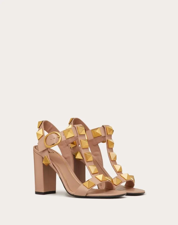 Valentino Sandals Woman Roman Stud Calfskin Sandal 90 Mm For Woman In Black Black Valentino Sandals Woman Roman Stud Calfskin Sandal 90 Mm For Woman In Black Black