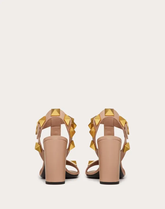 Valentino Sandals Woman Roman Stud Calfskin Sandal 90 Mm For Woman In Black Black Valentino Sandals Woman Roman Stud Calfskin Sandal 90 Mm For Woman In Black Black