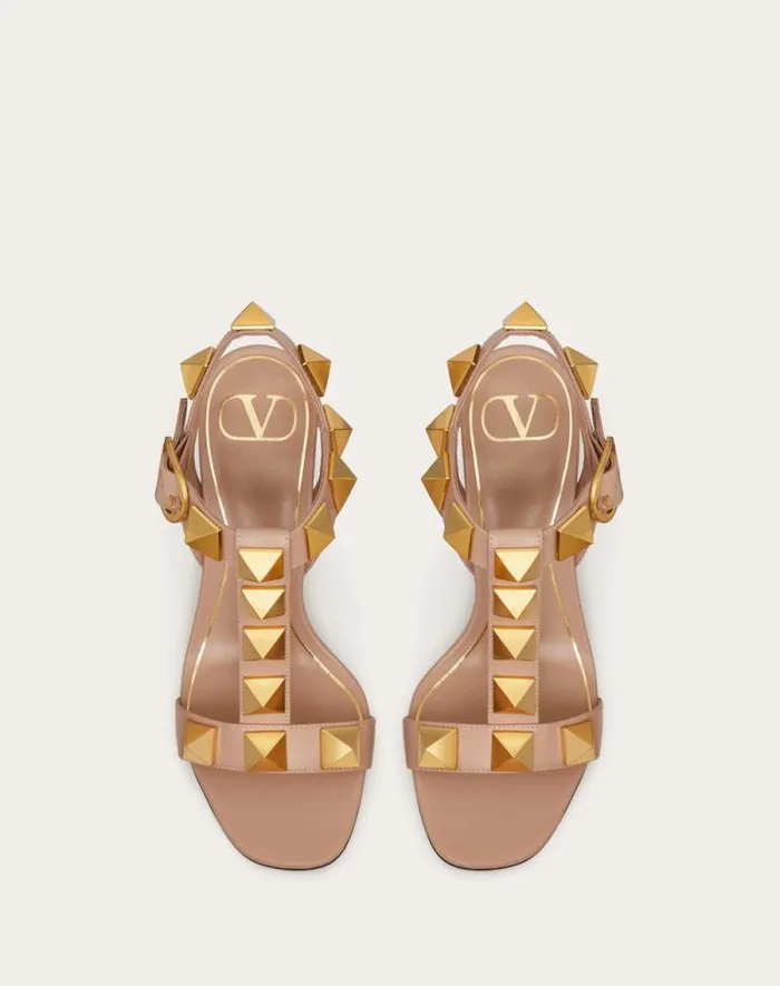Valentino Sandals Woman Roman Stud Calfskin Sandal 90 Mm For Woman In Black Black Valentino Sandals Woman Roman Stud Calfskin Sandal 90 Mm For Woman In Black Black