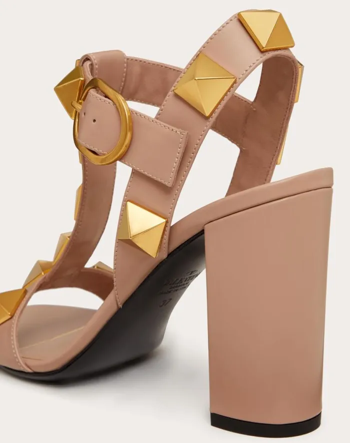 Valentino Sandals Woman Roman Stud Calfskin Sandal 90 Mm For Woman In Black Black Valentino Sandals Woman Roman Stud Calfskin Sandal 90 Mm For Woman In Black Black