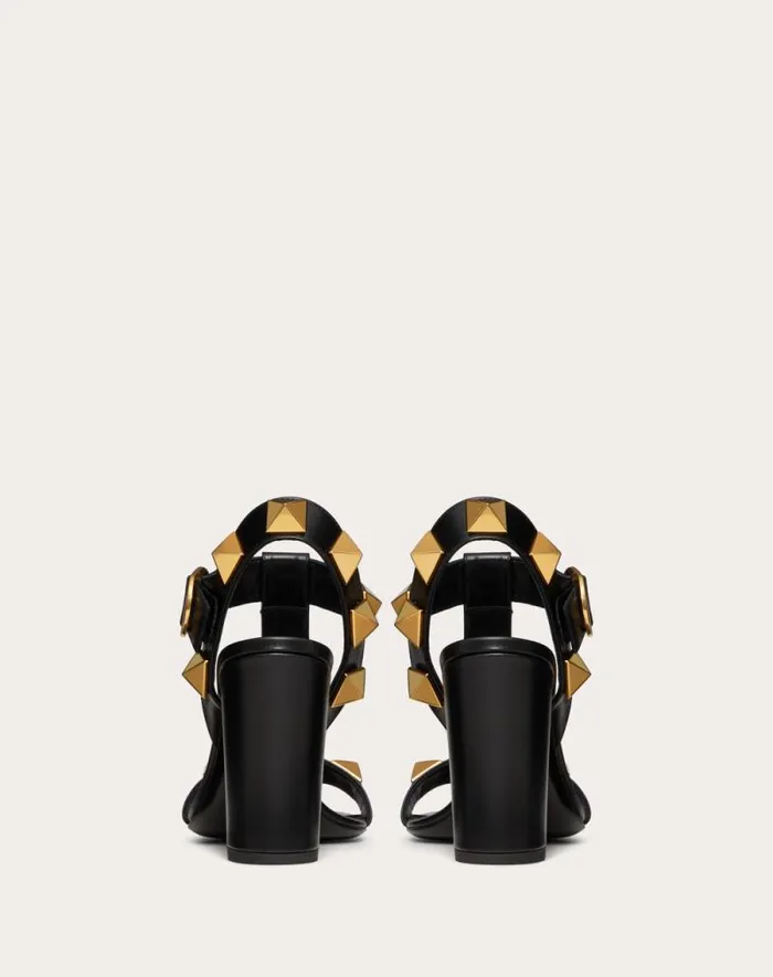 Valentino Sandals Woman Roman Stud Calfskin Sandal 90 Mm For Woman In Black Black Valentino Sandals Woman Roman Stud Calfskin Sandal 90 Mm For Woman In Black Black