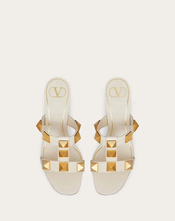 Valentino Sandals Woman Roman Stud Calfskin Slide Sandal 60 Mm For Woman In Light Ivory Light Ivory Valentino Sandals Woman Roman Stud Calfskin Slide Sandal 60 Mm For Woman In Light Ivory Light Ivory