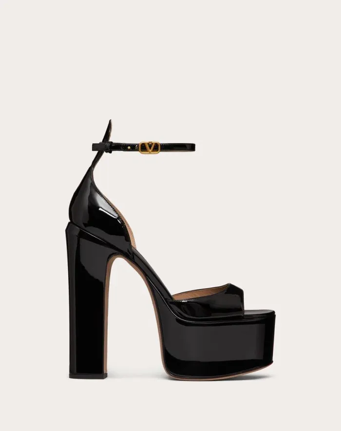 Valentino Sandals Woman Valentino Garavani Tango Patent Leather Platform Sandal 155mm For Woman In Black Black