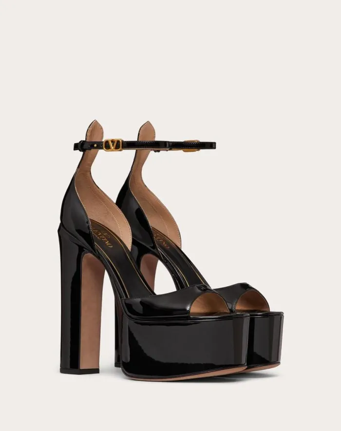 Valentino Sandals Woman Valentino Garavani Tango Patent Leather Platform Sandal 155mm For Woman In Black Black Valentino Sandals Woman Valentino Garavani Tango Patent Leather Platform Sandal 155mm For Woman In Black Black