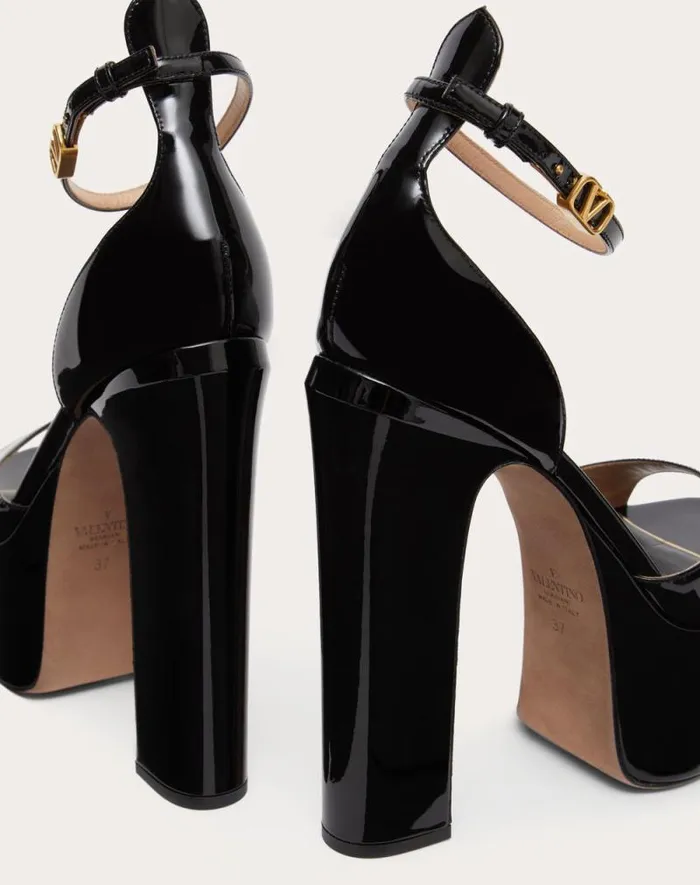 Valentino Sandals Woman Valentino Garavani Tango Patent Leather Platform Sandal 155mm For Woman In Black Black Valentino Sandals Woman Valentino Garavani Tango Patent Leather Platform Sandal 155mm For Woman In Black Black