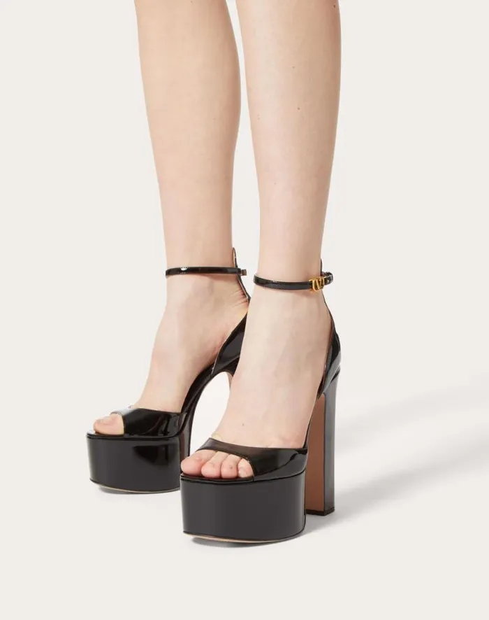 Valentino Sandals Woman Valentino Garavani Tango Patent Leather Platform Sandal 155mm For Woman In Black Black Valentino Sandals Woman Valentino Garavani Tango Patent Leather Platform Sandal 155mm For Woman In Black Black
