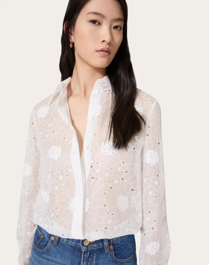 Valentino Shirts And Tops Woman Daisy Organdis Shirt For Woman In Ivory Ivory Valentino Shirts And Tops Woman Daisy Organdis Shirt For Woman In Ivory Ivory