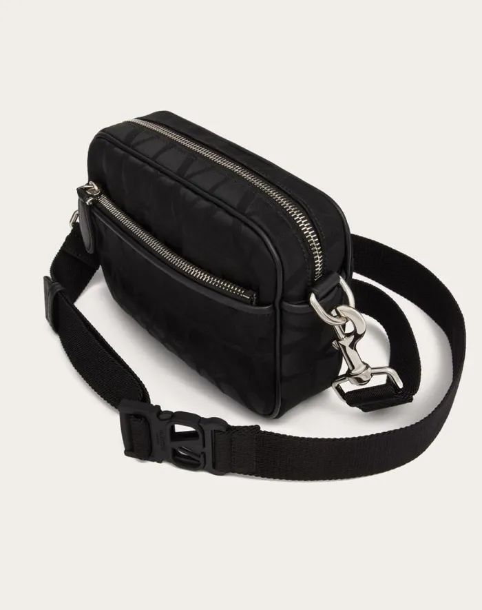 Valentino Shoulder Bags Man Toile Iconographe Shoulder Bag In Technical Fabric With Leather Details For Man In Black Black Valentino Shoulder Bags Man Toile Iconographe Shoulder Bag In Technical Fabric With Leather Details For Man In Black Black