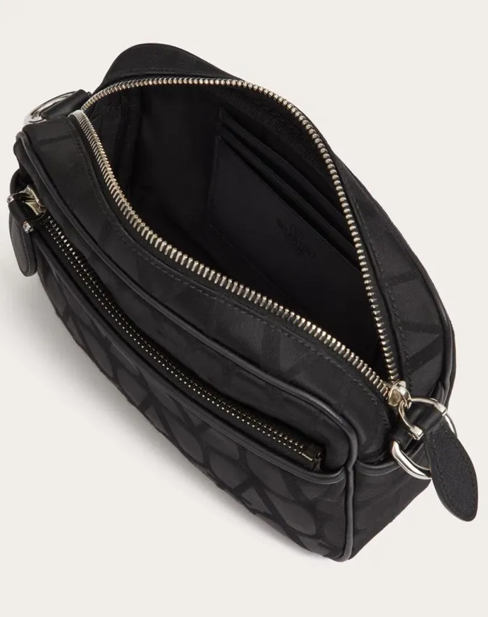 Valentino Shoulder Bags Man Toile Iconographe Shoulder Bag In Technical Fabric With Leather Details For Man In Black Black Valentino Shoulder Bags Man Toile Iconographe Shoulder Bag In Technical Fabric With Leather Details For Man In Black Black