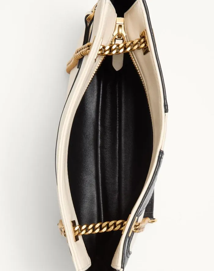 Valentino Shoulder Bags WomanMan Valentino Garavani Viva Superstar Small Nappa Leather Shopping Bag For Woman In Ivoryblack Ivoryblack