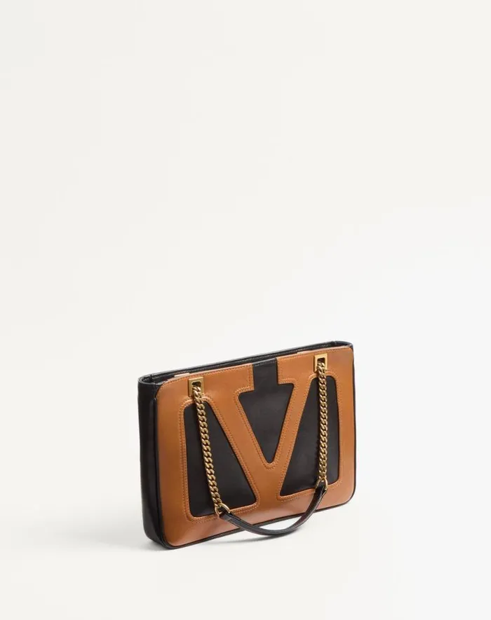 Valentino Shoulder Bags WomanMan Valentino Garavani Viva Superstar Small Nappa Leather Shopping Bag For Woman In Ivoryblack Ivoryblack