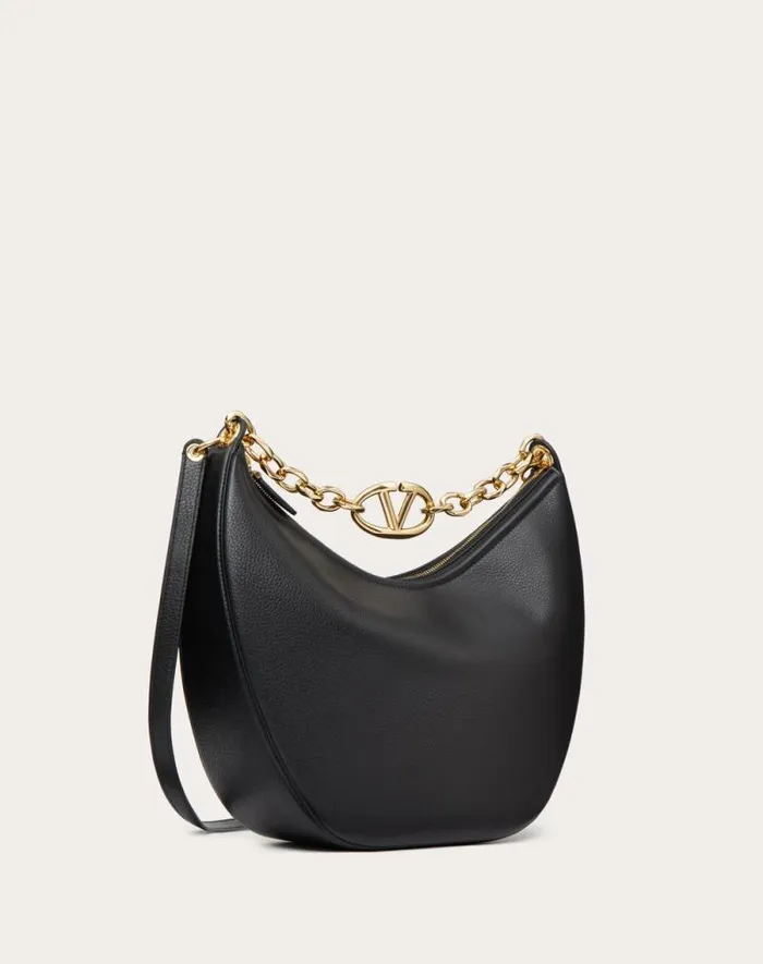 Valentino Shoulder Bags Woman Vlogo Moon Medium Grainy Calfskin Hobo Bag With Chain For Woman In Almond Almond Valentino Shoulder Bags Woman Vlogo Moon Medium Grainy Calfskin Hobo Bag With Chain For Woman In Almond Almond