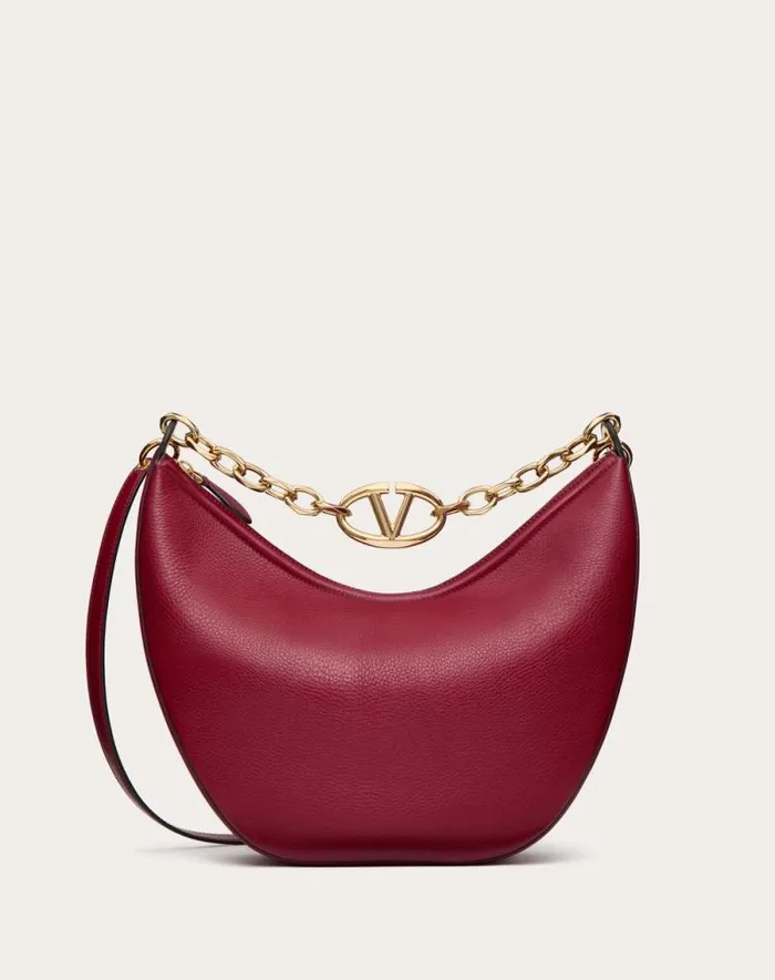 Valentino Shoulder Bags Woman Vlogo Moon Medium Grainy Calfskin Hobo Bag With Chain For Woman In Almond Almond Valentino Shoulder Bags Woman Vlogo Moon Medium Grainy Calfskin Hobo Bag With Chain For Woman In Almond Almond